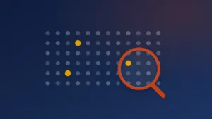 Illustration of a candidate pool with a few highlighted bilingual candidates under a magnifying glass